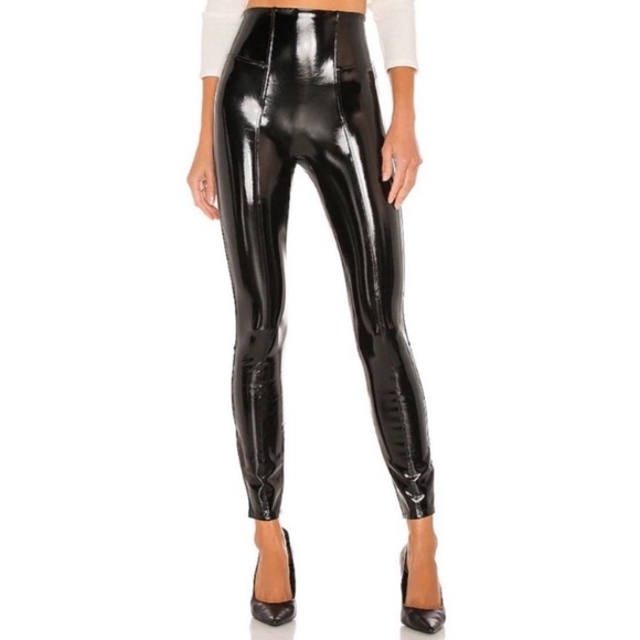 SPANX Faux Patent Leather Leggings Classic Black High Shine Sexy Sz Medium Tall - Picture 2 of 8